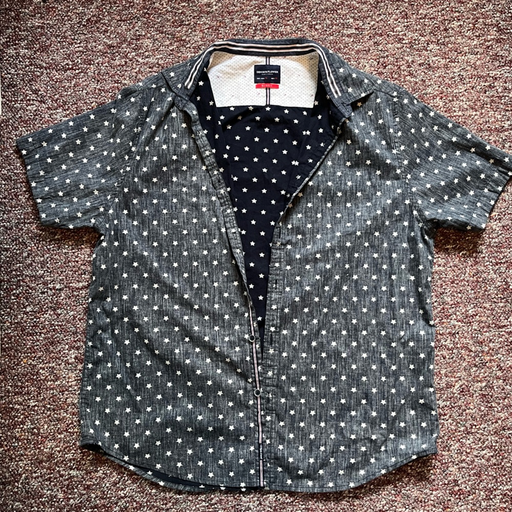 Men Washed Denim Star Button Down